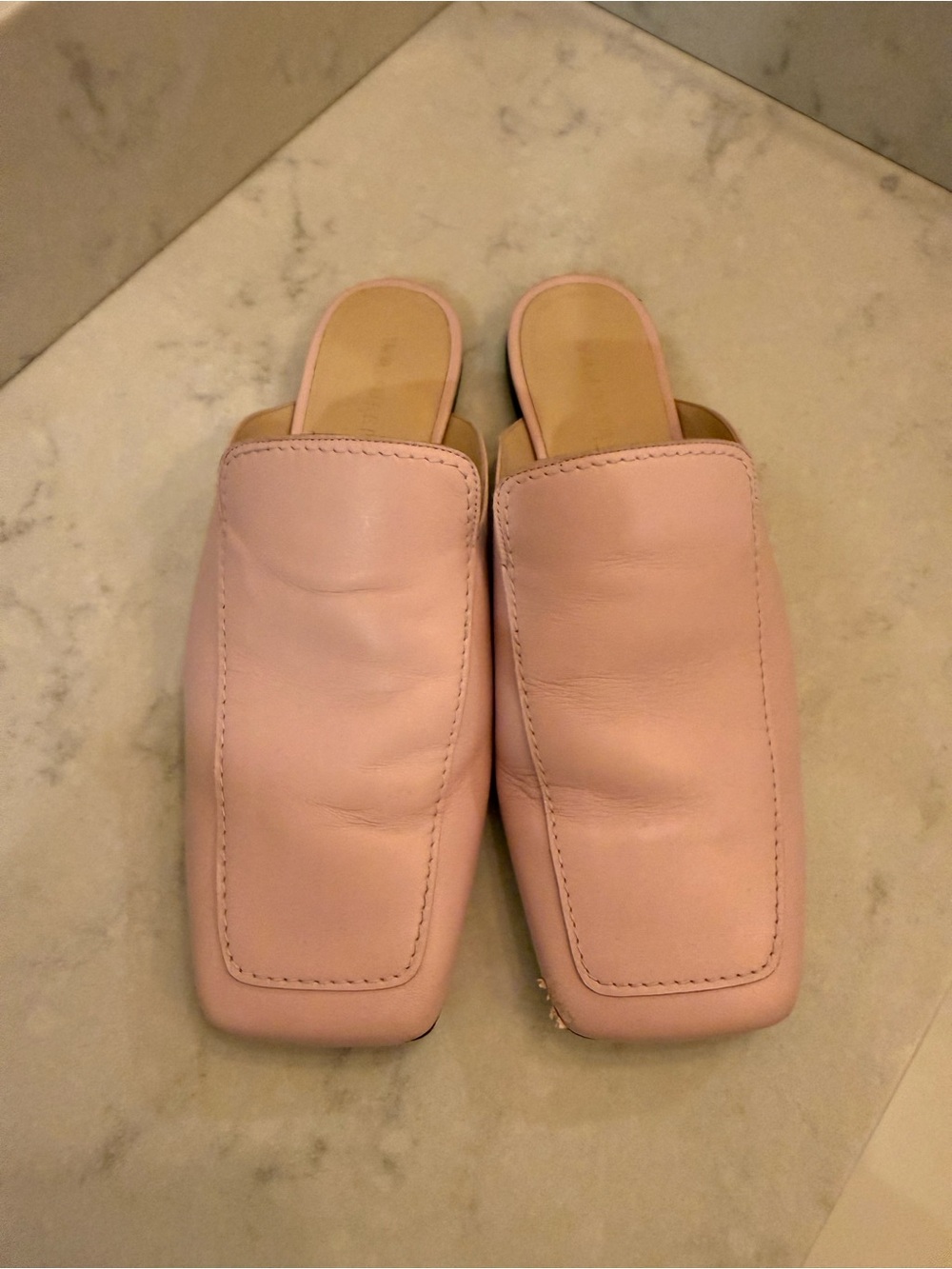 Wandler Blush Pink Leather Square-Toe Mules